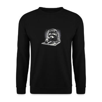 Waschbär DJ mit Köpfhörer am Plattenspieler, spass - Unisex Pullover - Schwarz - Vorne - Alina (178cm) & Michal (187cm)