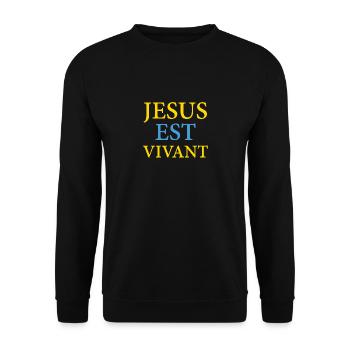 JESUS EST VIVANT, AMEN - JAUNE BLEU - Sweat-shirt Unisexe - noir - Devant - Alina (178cm) & Michal (187cm)