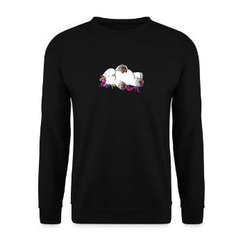 Mampfendes Comic Einhorn Regenbogen - Unisex Pullover - Schwarz - Vorne - Alina (178cm) & Michal (187cm)
