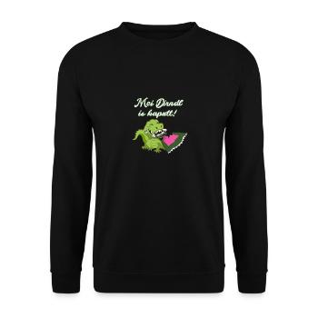 mei dirndl is kaputt,dirndl,dinosaurier, zerissen, - Unisex Pullover - Schwarz - Vorne - Alina (178cm) & Michal (187cm)