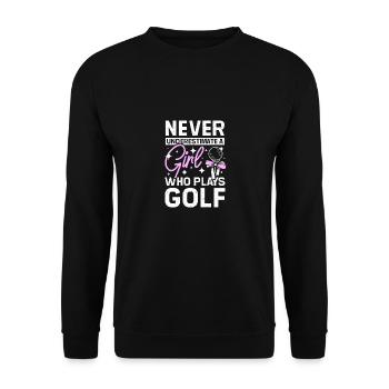 Never underestimate a golfing woman or girl - Unisex Pullover - Schwarz - Vorne - Alina (178cm) & Michal (187cm)