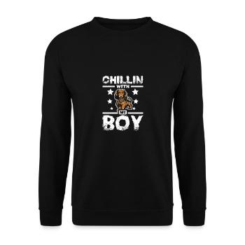 chillin avec mon teckel garçon - Sweat-shirt Unisexe - noir - Devant - Alina (178cm) & Michal (187cm)
