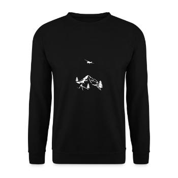 Drawn Aviation Aircraft Flight Mountains Airplane - Unisex Pullover - Schwarz - Vorne - Alina (178cm) & Michal (187cm)