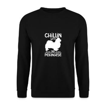 Chillin with my best friend pekingese - Unisex Sweatshirt - black - Front - Alina (178cm) & Michal (187cm)