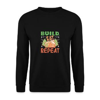 Christmas Gingerbread house build eat repeat - Unisex Sweatshirt - black - Front - Alina (178cm) & Michal (187cm)