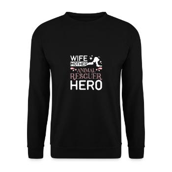 Wife mother animal rescuer hero - Unisex Pullover - Schwarz - Vorne - Alina (178cm) & Michal (187cm)