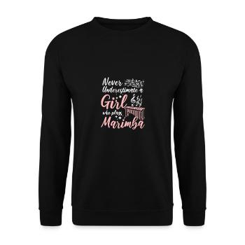 Never underestimate a girl who plays marimba - Unisex Pullover - Schwarz - Vorne - Alina (178cm) & Michal (187cm)