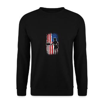 Usa American flag Mail lady - Unisex Pullover - Schwarz - Vorne - Alina (178cm) & Michal (187cm)