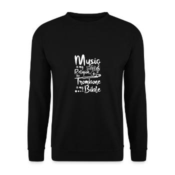 Music is my religion the trombone is my bible - Unisex Pullover - Schwarz - Vorne - Alina (178cm) & Michal (187cm)
