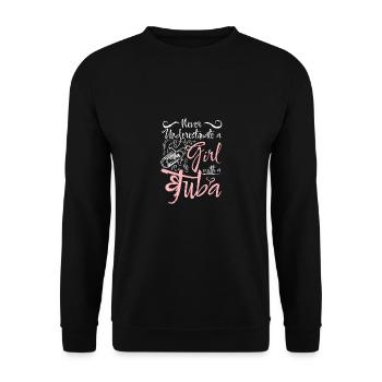 Never underestimate a girl with a tuba - Unisex Pullover - Schwarz - Vorne - Alina (178cm) & Michal (187cm)