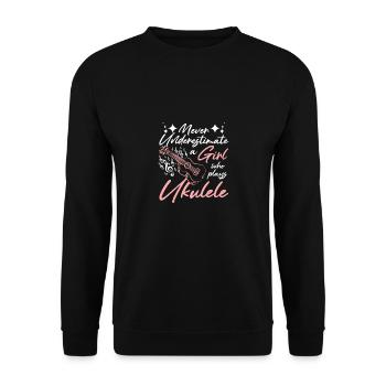 Never underestimate a girl who plays ukulele - Unisex Sweatshirt - black - Front - Alina (178cm) & Michal (187cm)
