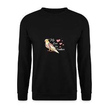 My love has feathers cockatiel - Unisex Pullover - Schwarz - Vorne - Alina (178cm) & Michal (187cm)