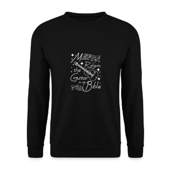 Music is my religion the guitar is my bible - Unisex Pullover - Schwarz - Vorne - Alina (178cm) & Michal (187cm)