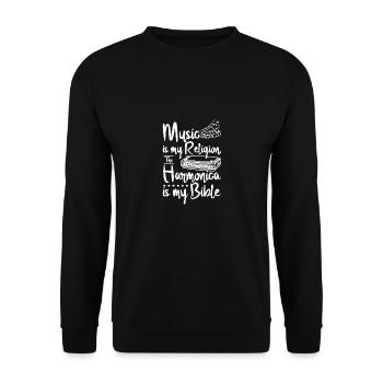 Music is my religion, the harmonica is my bible - Unisex Sweatshirt - black - Front - Alina (178cm) & Michal (187cm)