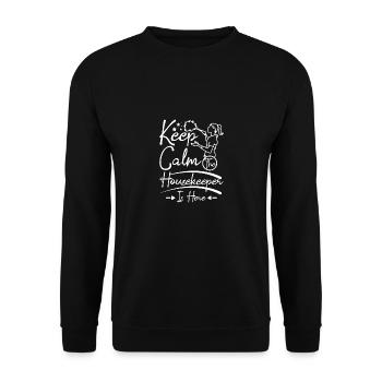 Keep calm the Housekeeper is here - Unisex Pullover - Schwarz - Vorne - Alina (178cm) & Michal (187cm)
