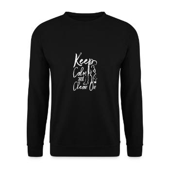 Femme de ménage garder son calme et sa propreté - Sweat-shirt Unisexe - noir - Devant - Alina (178cm) & Michal (187cm)