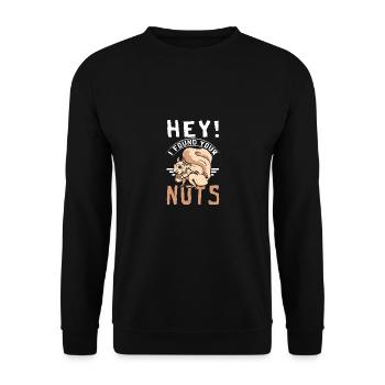 Funny Squirrel hey I found your nuts - Unisex Pullover - Schwarz - Vorne - Alina (178cm) & Michal (187cm)