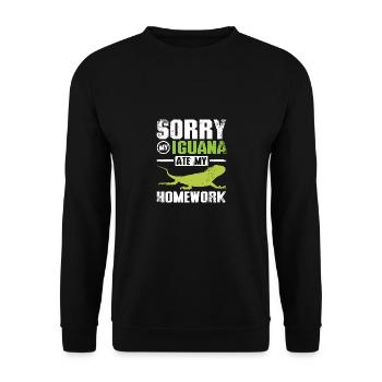 Sorry my Iguana ate my homework - Unisex Pullover - Schwarz - Vorne - Alina (178cm) & Michal (187cm)