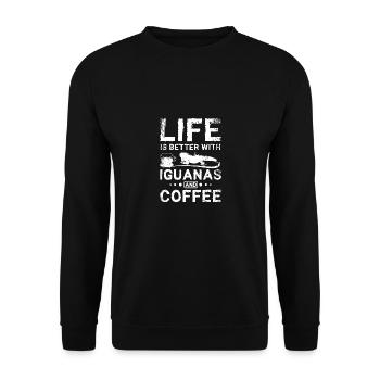 Life is better with Iguanas and coffee - Unisex Pullover - Schwarz - Vorne - Alina (178cm) & Michal (187cm)