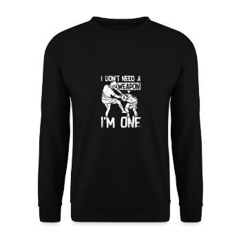 Je n’ai pas besoin d’arme, je suis un Krav maga - Sweat-shirt Unisexe - noir - Devant - Alina (178cm) & Michal (187cm)