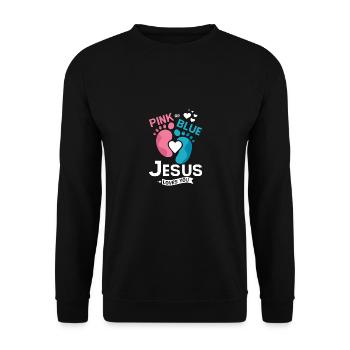 Pink or blue jesus loves you - Unisex Pullover - Schwarz - Vorne - Alina (178cm) & Michal (187cm)