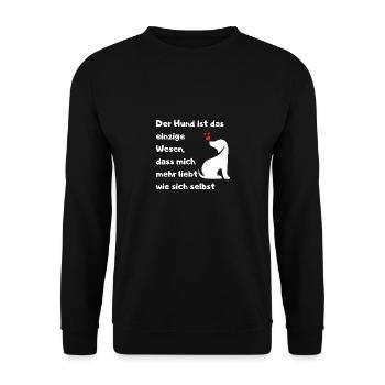 Hunde lieben mich mehr als sich selbst Spruch Lieb - Unisex Pullover - Schwarz - Vorne - Alina (178cm) & Michal (187cm)
