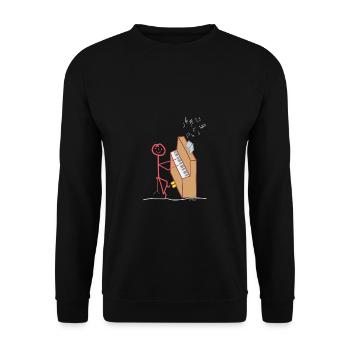 Frau spielt Klavier Strichmännchen Konzert - Unisex Pullover - Schwarz - Vorne - Alina (178cm) & Michal (187cm)