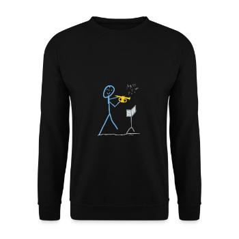 Trompete Musik Strichmännchen Spielt Melodie - Unisex Pullover - Schwarz - Vorne - Alina (178cm) & Michal (187cm)
