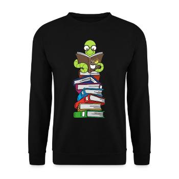 Wurm reads books with coffee - Unisex Sweatshirt - black - Front - Alina (178cm) & Michal (187cm)