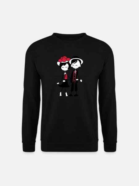 Süßes Schwarzwald Pärchen - Bollenhut & Tracht - Unisex Pullover - Schwarz