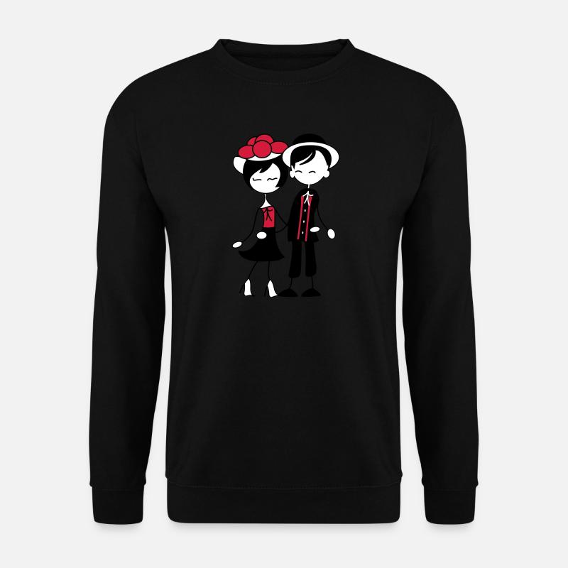 Süßes Schwarzwald Pärchen - Bollenhut & Tracht - Unisex Pullover - Schwarz