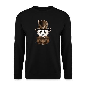 Panda Steampunk avec chapeau cylindre antique en sépia - Sweat-shirt Unisexe - noir - Devant - Alina (178cm) & Michal (187cm)