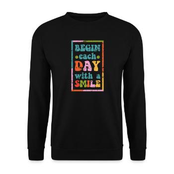 Motivierender T-Shirt Smile Day Grunge Effekt - Unisex Pullover - Schwarz - Vorne - Alina (178cm) & Michal (187cm)