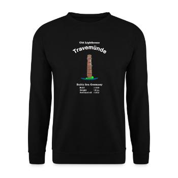 Alter Leuchtturm Travemünde, Ostsee, Deutschland - Unisex Pullover - Schwarz - Vorne - Alina (178cm) & Michal (187cm)