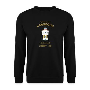 Langeoog Wasserturm, Schrift Gold, Ostfriesland - Unisex Pullover - Schwarz - Vorne - Alina (178cm) & Michal (187cm)