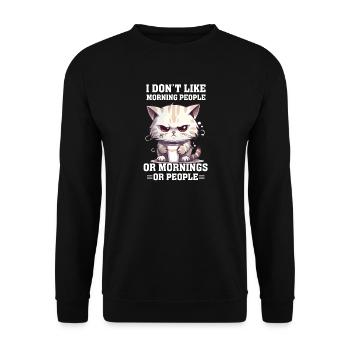 i dont like morning people Cat coffee - Unisex Pullover - Schwarz - Vorne - Alina (178cm) & Michal (187cm)