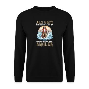 Lustiger Gott Angler Hobby Angeln Spruch - Unisex Pullover - Schwarz - Vorne - Alina (178cm) & Michal (187cm)