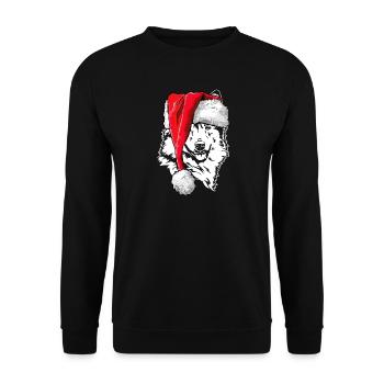 Santa Islandhund Weihnachten Hunde Wilsigns - Unisex Pullover - Schwarz - Vorne - Alina (178cm) & Michal (187cm)