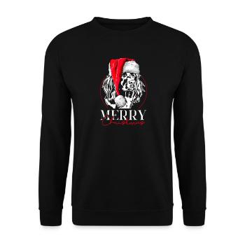 Santa Kleiner Münsterländer Merry Christmas Hunde - Unisex Pullover - Schwarz - Vorne - Alina (178cm) & Michal (187cm)