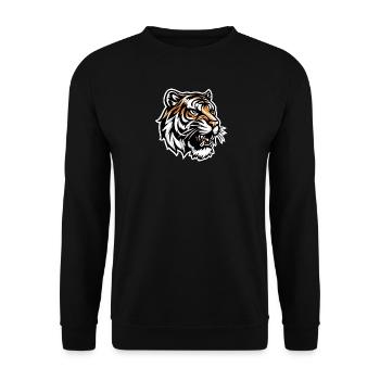 Tiger Kopf im Comic Stil gefährlich - Unisex Pullover - Schwarz - Vorne - Alina (178cm) & Michal (187cm)