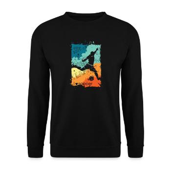 Fußball bunte Farben Spieler Schuss retro Logo - Unisex Pullover - Schwarz - Vorne - Alina (178cm) & Michal (187cm)