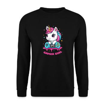Licorne Gamer Fille - Sweat-shirt Unisexe - noir - Devant - Alina (178cm) & Michal (187cm)