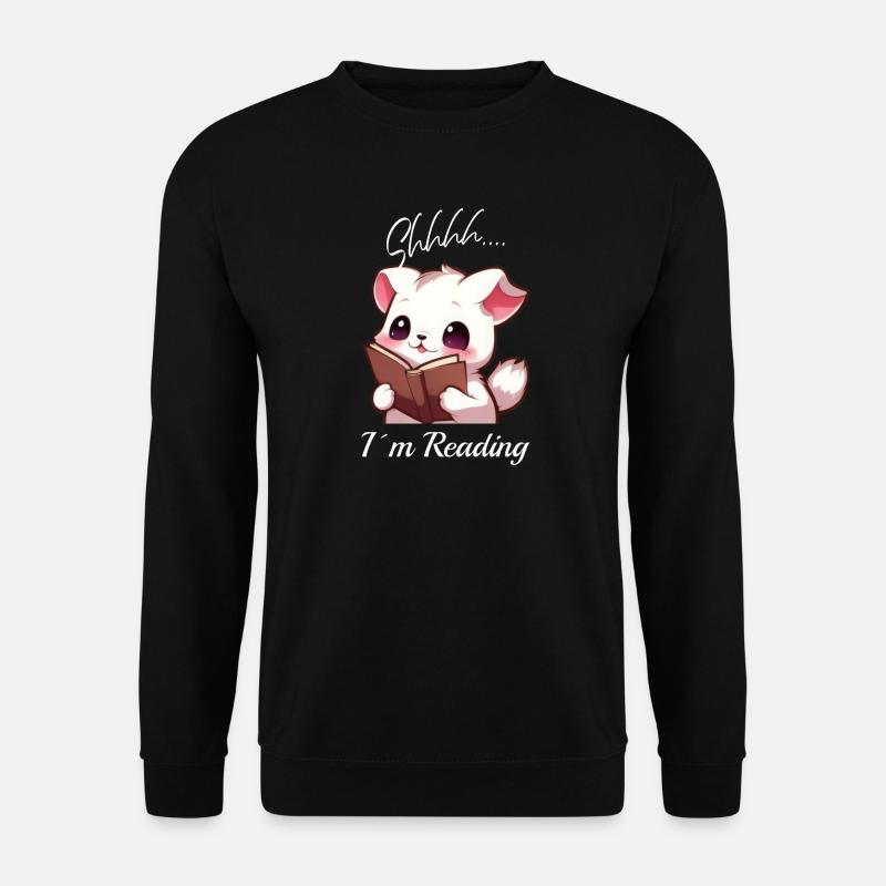 Katze mit Buch - Unisex Pullover - Schwarz