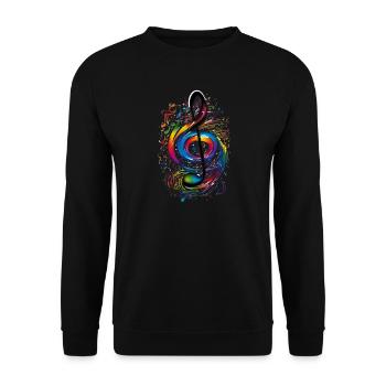 Gemütlicher und stilvoller Notenschlüssel ,Musiker - Unisex Pullover - Schwarz - Vorne - Alina (178cm) & Michal (187cm)