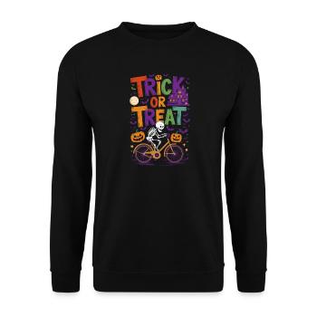 Halloween Skeleton Bat Bike Adventure - Unisex Sweatshirt - black - Front - Alina (178cm) & Michal (187cm)