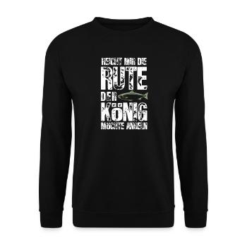 Reicht mir die Rute, der König möchte angeln - Unisex Pullover - Schwarz - Vorne - Alina (178cm) & Michal (187cm)