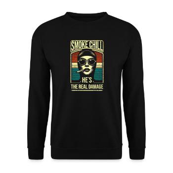 Smoke Chill Er ist der wahre Schaden - Unisex Pullover - Schwarz - Vorne - Alina (178cm) & Michal (187cm)