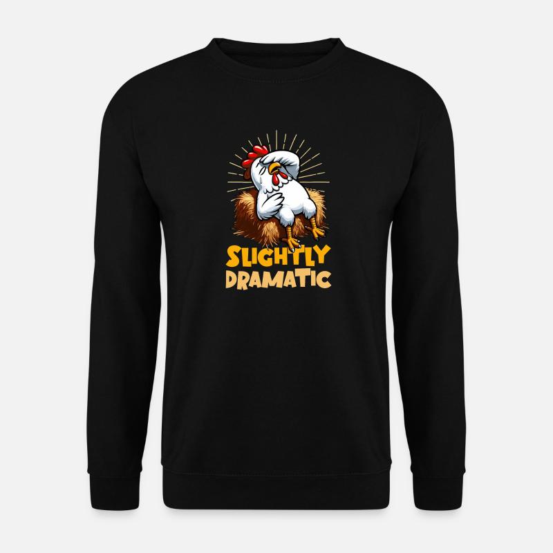 Slightly Dramatic – Huhn auf Heuballen - Unisex Pullover - Schwarz