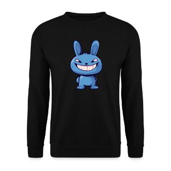 Evil Blue Bunny – Gruselige süße Cartoon Tierkunst - Unisex Pullover - Schwarz - Vorne - Alina (178cm) & Michal (187cm)