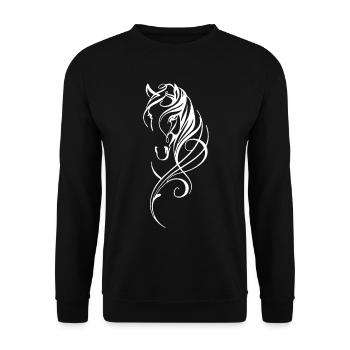 Elegante Swirl Horse Silhouette - Unisex Pullover - Schwarz - Vorne - Alina (178cm) & Michal (187cm)